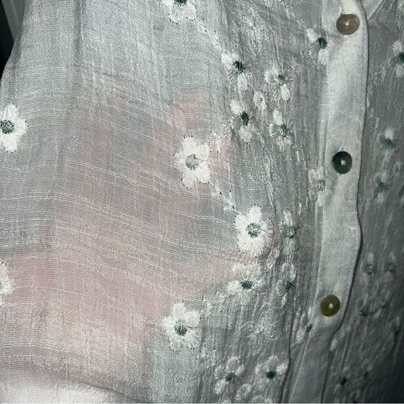 Hope Springs Sheer Embroidered white button up shirt/ cover up. Worn one time! - Picture 4 of 12